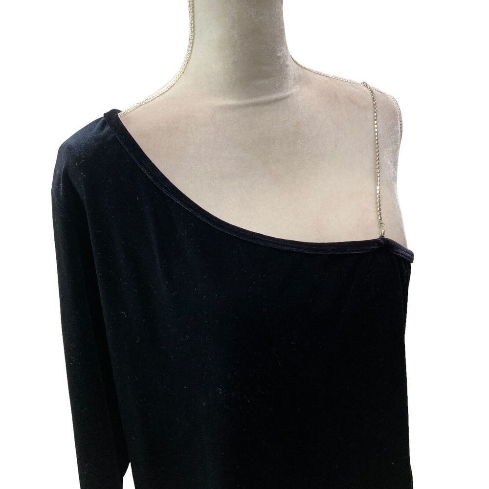 Venezia 18/20 XXL Women's Black Velvet Party Top Shirt one Sleeve Rhinestone USA - Picture 8 of 13